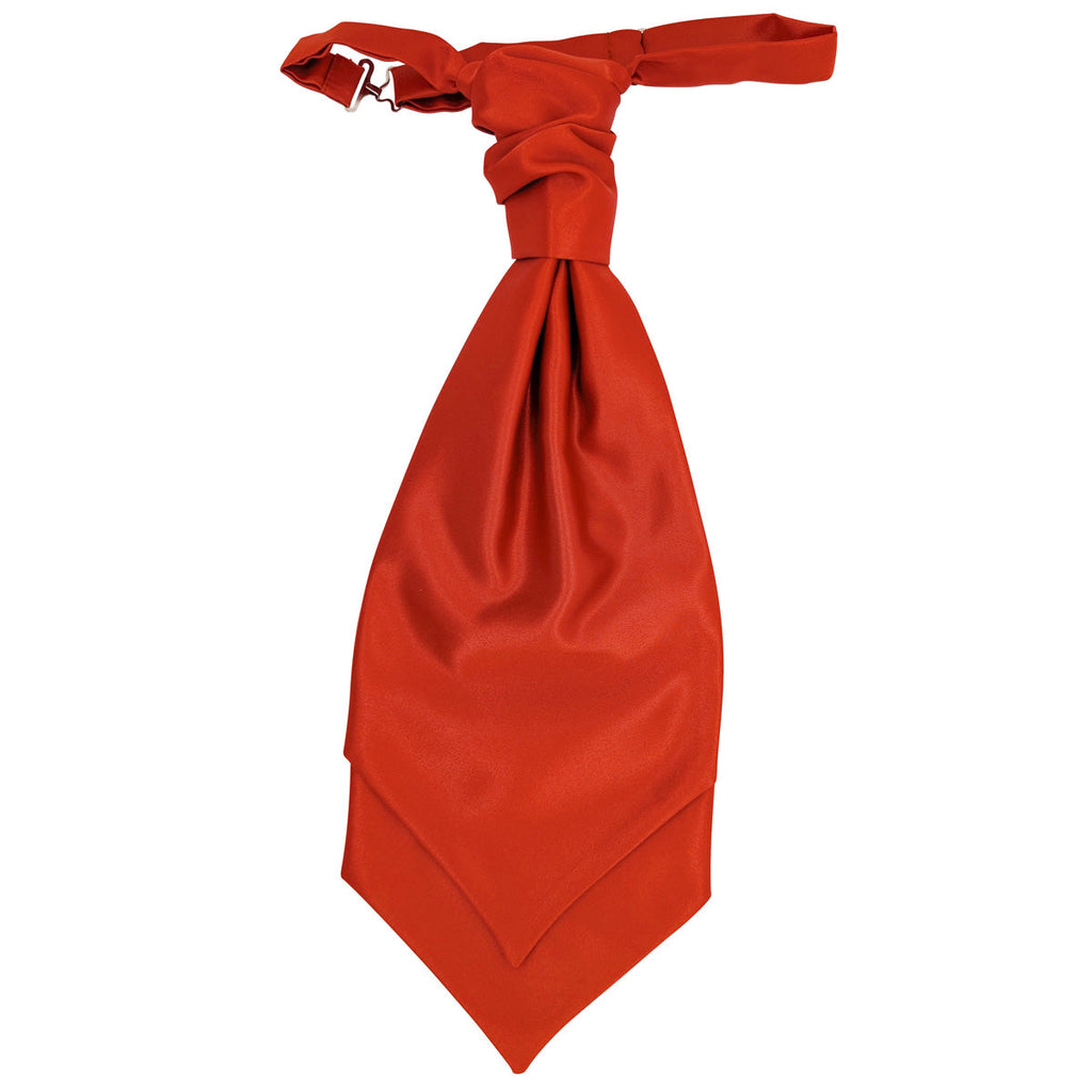 Sienna Boys Wedding Cravat in vibrant orange-red polyester with adjustable neck strap, ideal for kids aged 5-12 for formal occasions.