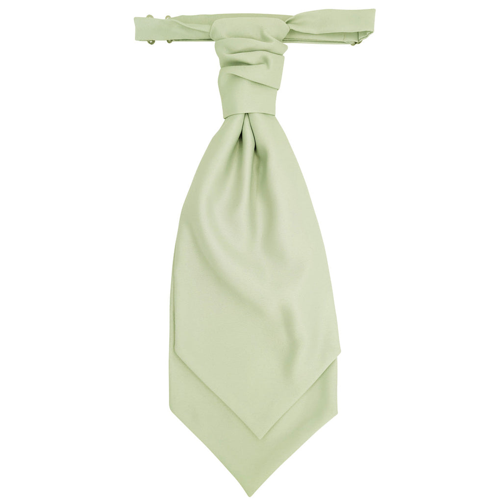 Willow Wedding Cravat in plain willow green, featuring a classic ascot tie design ideal for grooms and groomsmen formalwear.