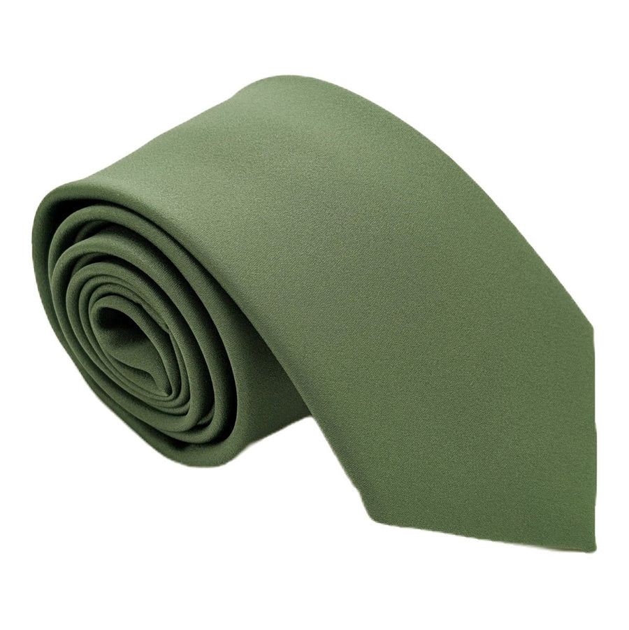 Dark Sage Wedding Tie rolled neatly, showcasing its smooth texture and elegant finish for formal wedding attire.