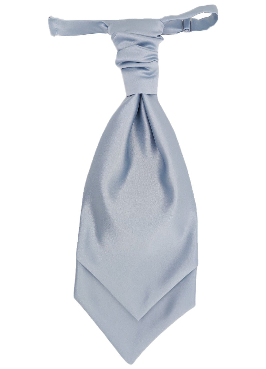 Dusty Blue Wedding Cravat with elegant ruched knot, perfect for groomsmen attire. Stylish blue necktie accessory for weddings and formal events.