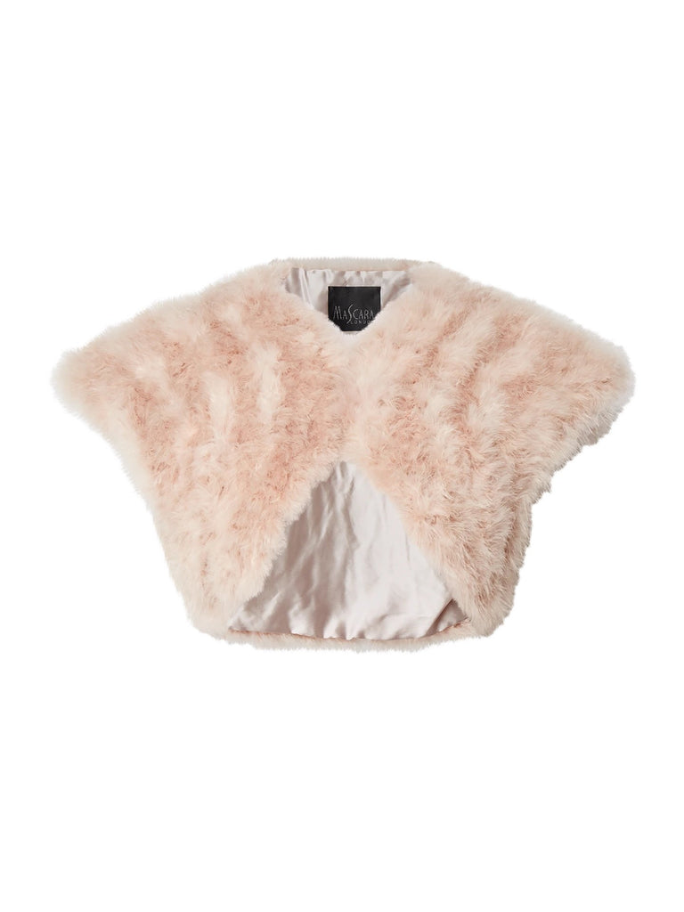 Faux fur shrug in champagne colour front view