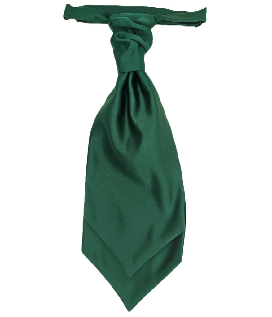 Forest Green Cravat for boys with satin finish, pre-tied and adjustable, ideal for weddings and formal events. Fits ages 5-12.