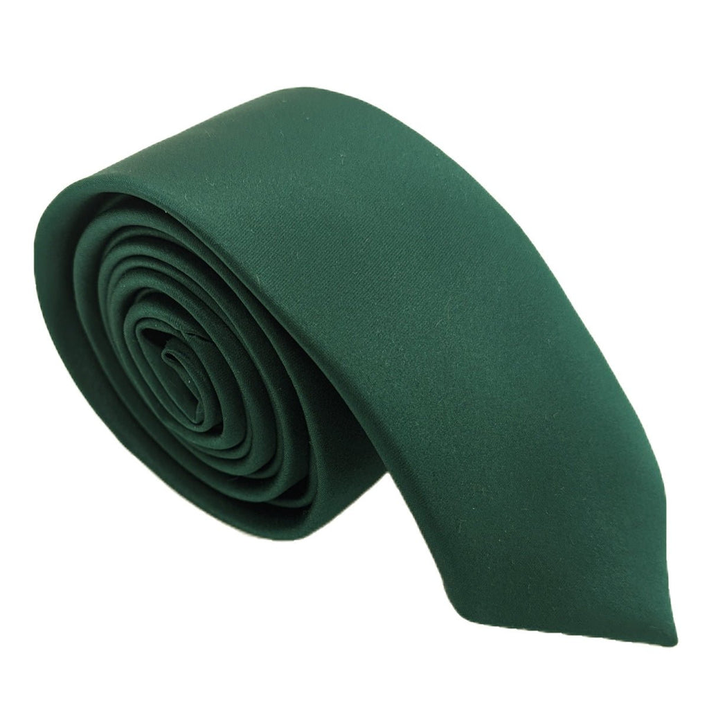 Rolled Hunter Green Boys Tie showcasing smooth fabric texture. A stylish handmade wedding accessory in childrenswear neckties.