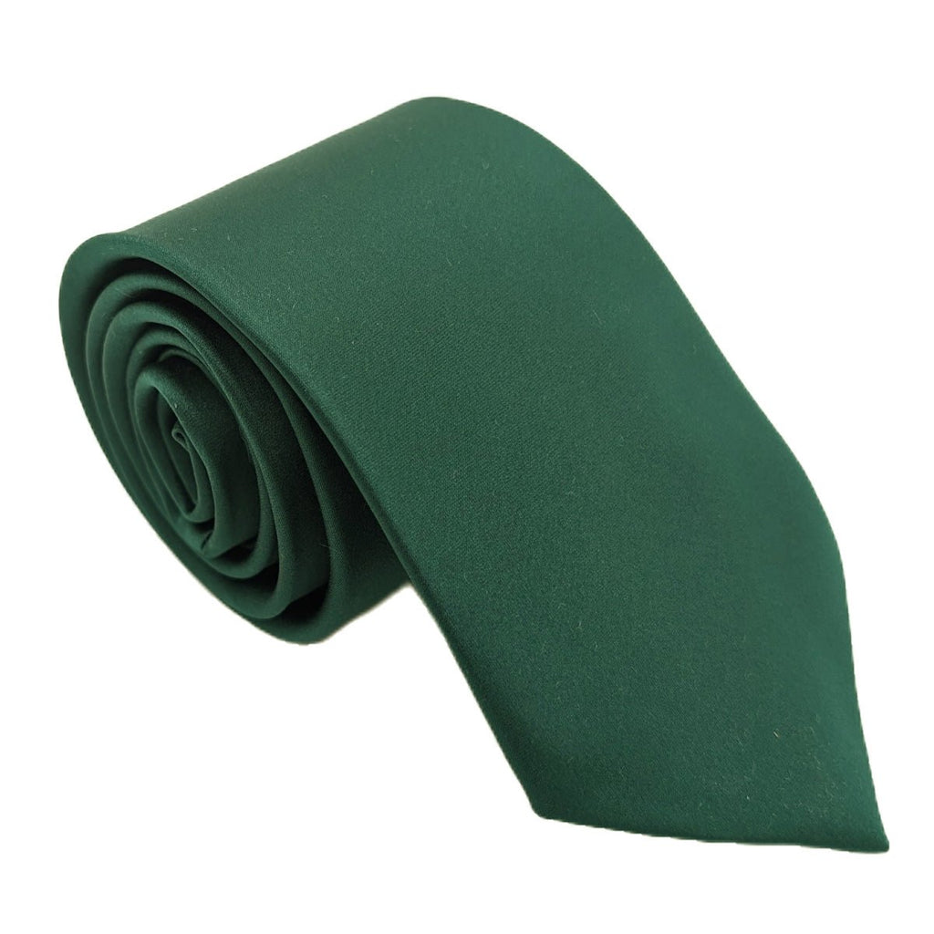 Hunter Green Wedding Tie rolled neatly, showcasing its smooth handmade fabric and deep green color for formal wedding attire.