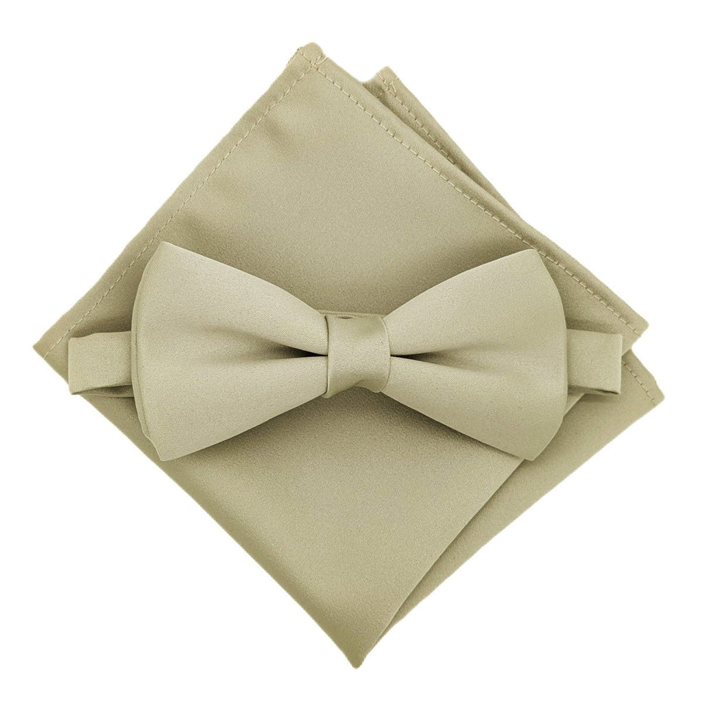 Light Sage Bow Tie with matching pocket square, perfect for wedding attire. Elegant set for grooms or groomsmen coordination.
