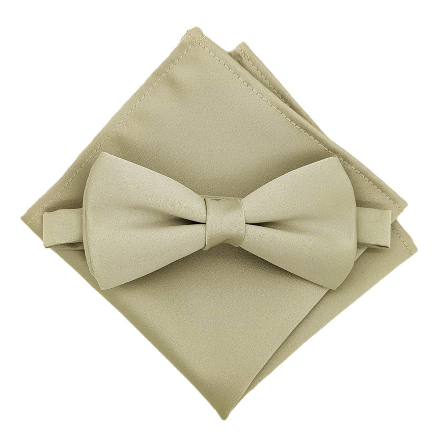 Light Sage Bow Tie with matching pocket square, perfect for wedding attire. Elegant set for grooms or groomsmen coordination.