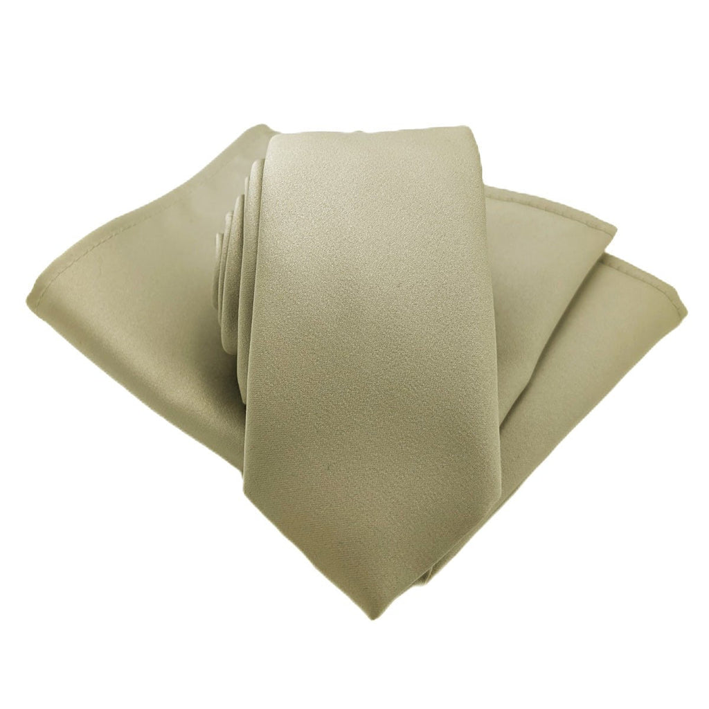 Light Sage Pocket Square paired with matching tie, perfect for coordinated wedding attire in soft sage green polyester.