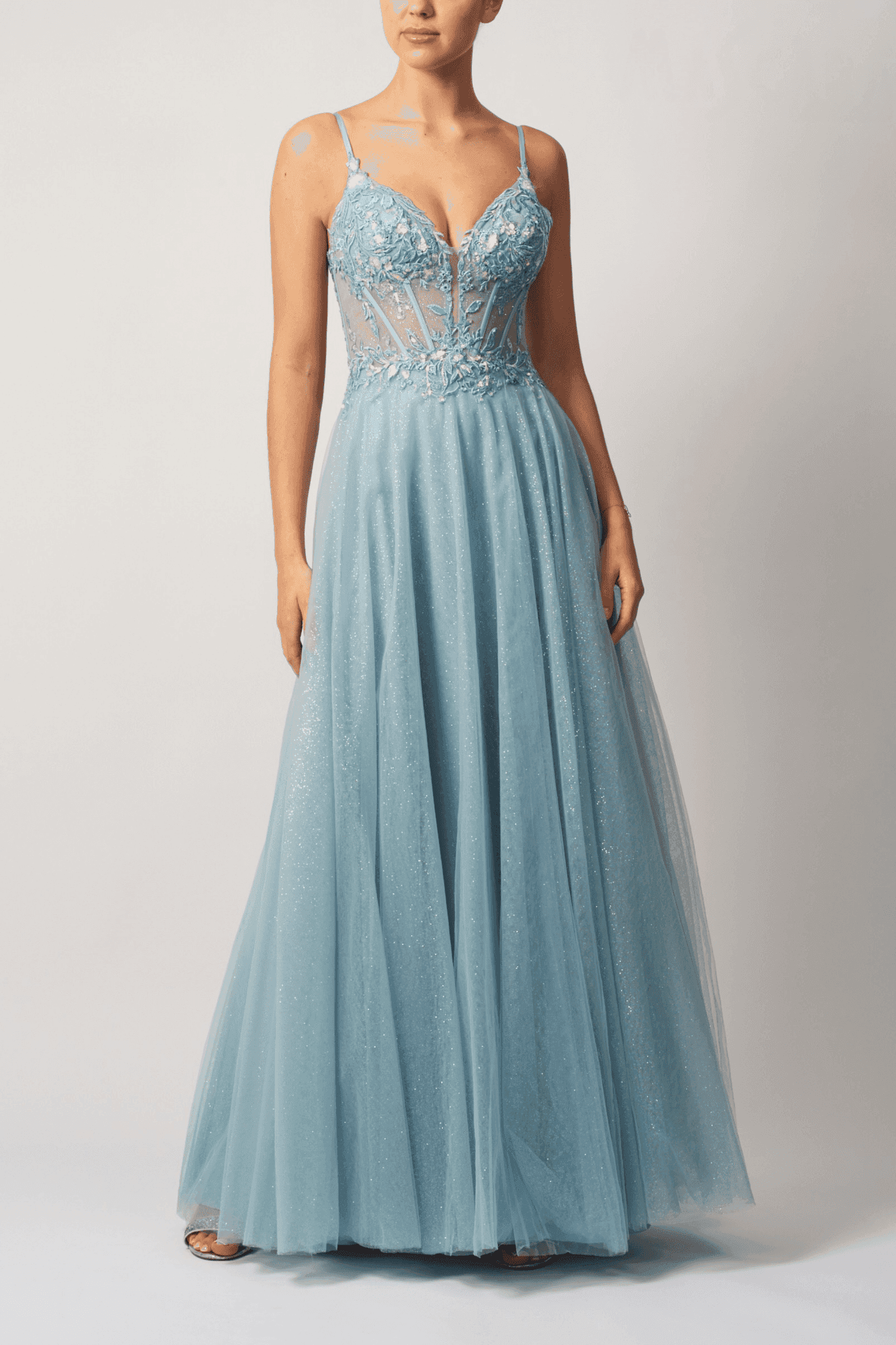 Mascara MC18334 Dusty Blue Glitter Tulle Prom Dress