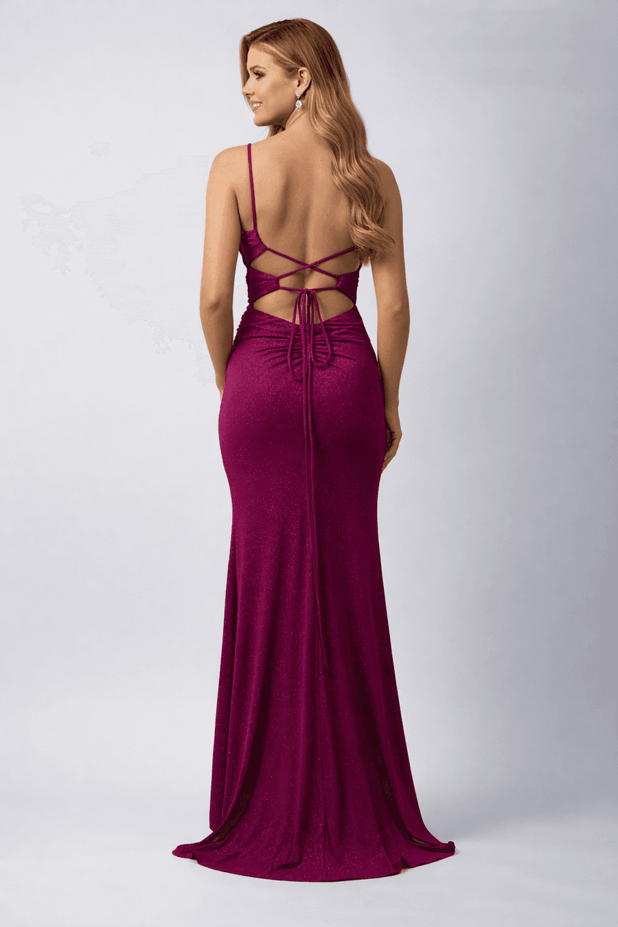 Magenta Glitter Lace Back Dress - Jersey