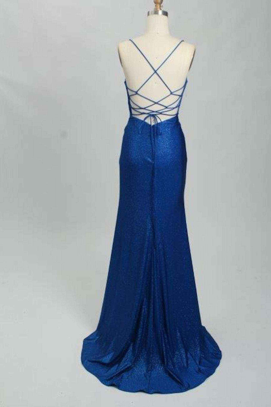 backless blue long glitter mermaid dress