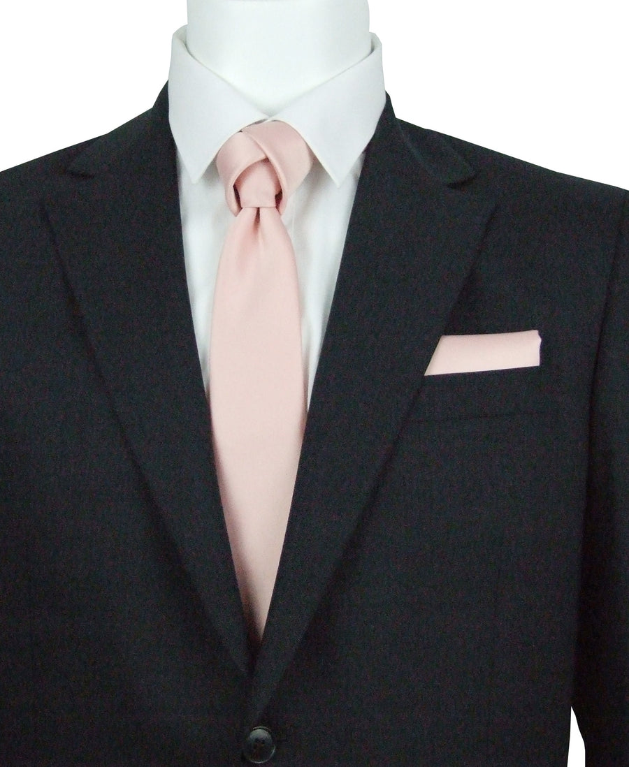 Mannequin dressed in black suit with Vintage Rose Wedding Tie and matching pocket square, ideal for formal wedding attire.
