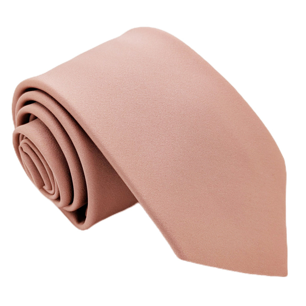 Handmade taupe wedding tie rolled neatly, showcasing smooth fabric and elegant finish. Ideal for groomsmen or formal events.