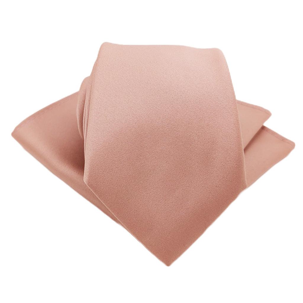 Taupe wedding tie folded to display its sleek texture and pointed tip. Durable and dry clean only, perfect for weddings.