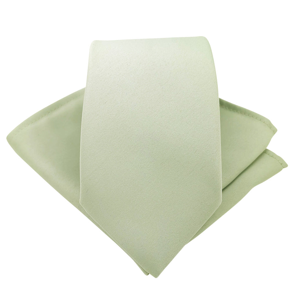 Willow Wedding Tie paired with matching pocket square in sage green. Handmade in the UK, perfect for elegant wedding ensembles.