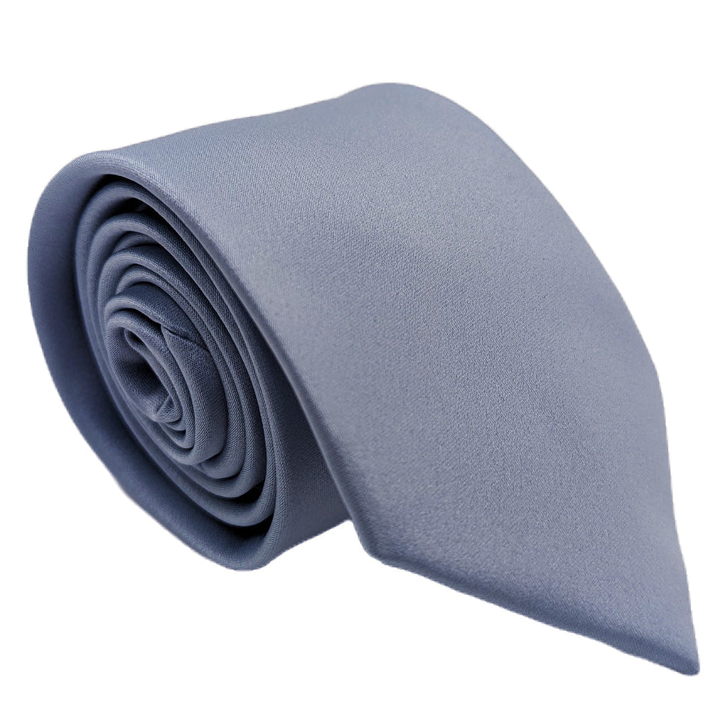Wedding Tie - Smokey Blue handmade necktie rolled neatly, showcasing its smooth texture and durable fabric for formal occasions.