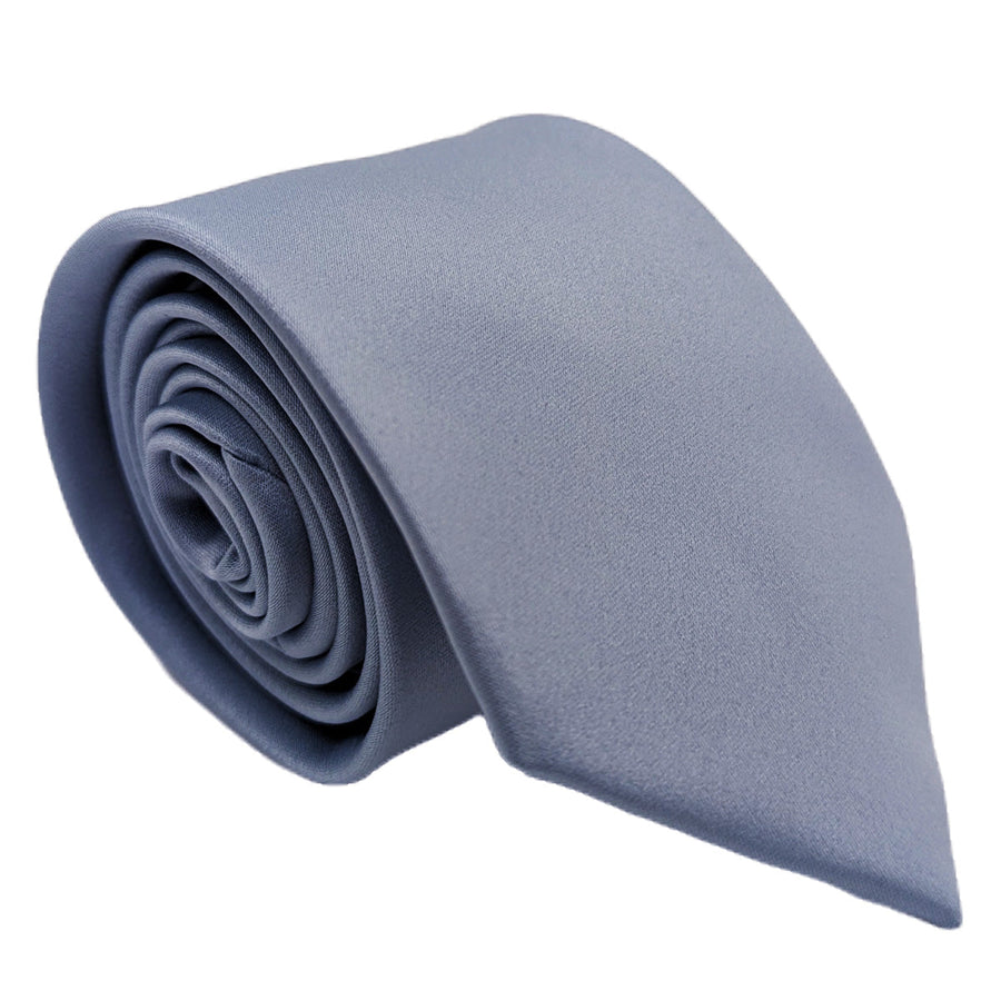Wedding Tie - Smokey Blue handmade necktie rolled neatly, showcasing its smooth texture and durable fabric for formal occasions.
