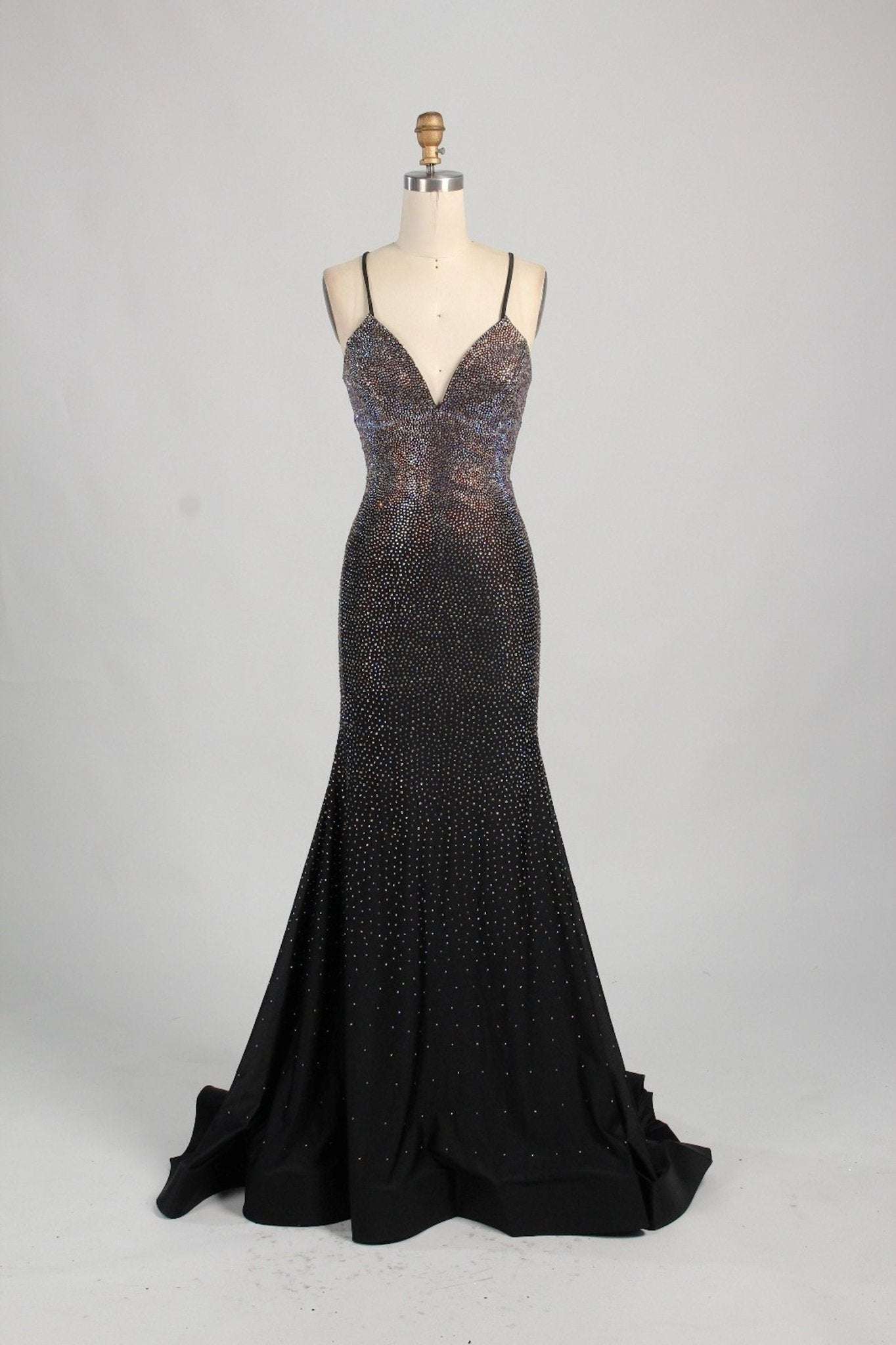 Poppy - Black Rhinestone Long Prom Dress