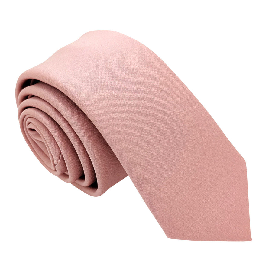 Rolled Rose Gold Boys Tie showcasing smooth satin finish. Perfect for weddings, this handmade accessory suits children's formalwear.
