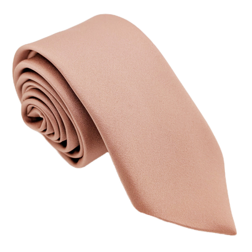 Rolled taupe necktie with a soft matte finish, part of a 500+ color range for wedding attire coordination.