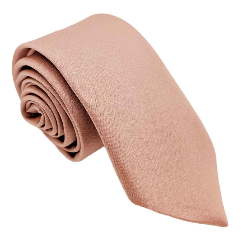 Rolled taupe boys tie made from polyester, showcasing smooth texture and classic design. Part of the plain kids ties collection in two sizes.