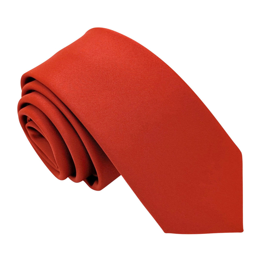 Rolled Sienna Boys Tie in vibrant red, self-tie style for ages 6-12, crafted from durable polyester. Perfect accessory for boys' formalwear.