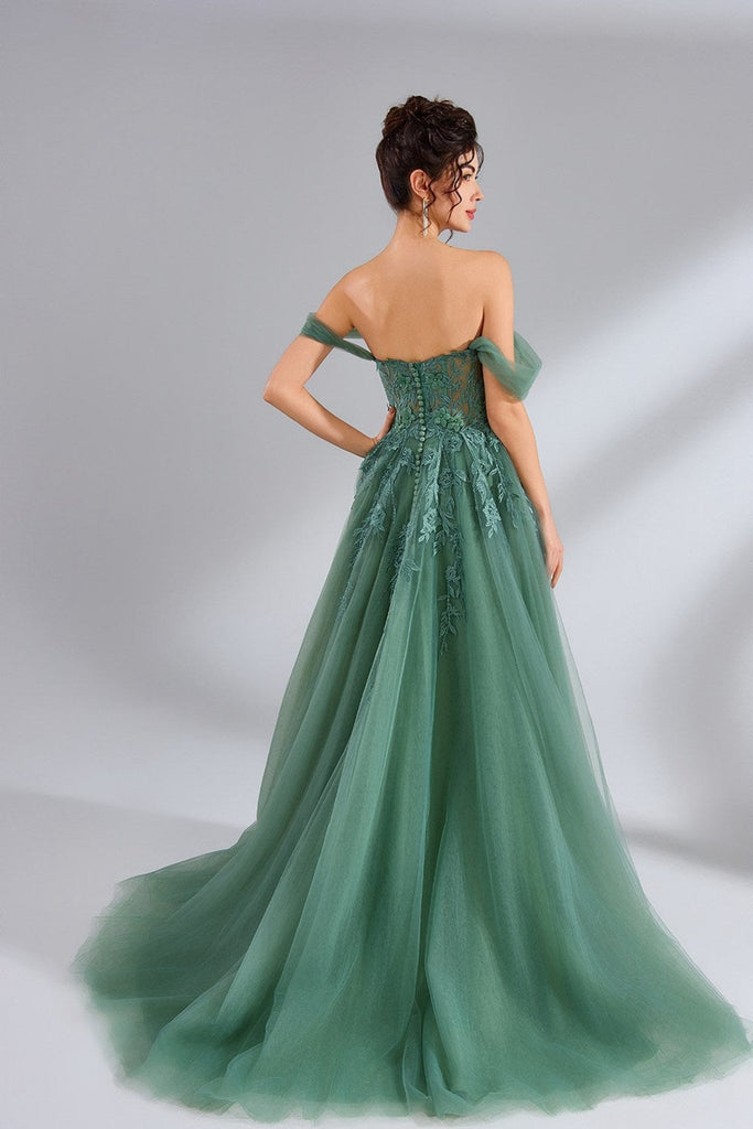 back view of ylona sage green dress