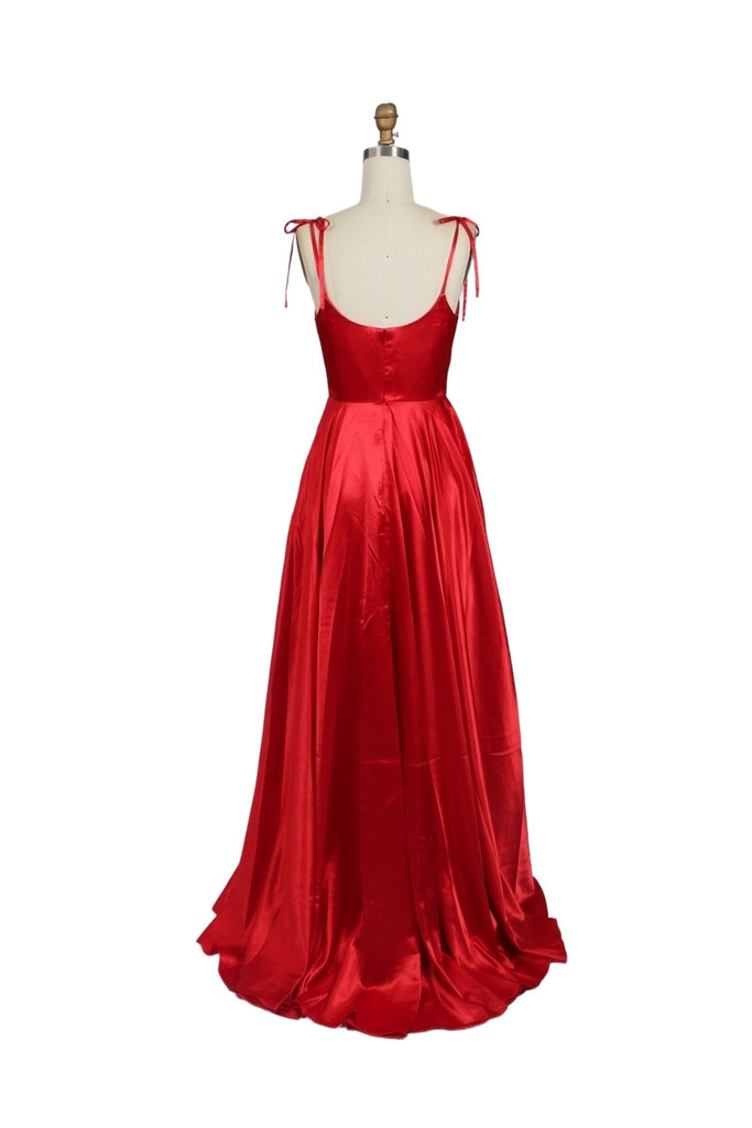 back of a red satin prom dress 
