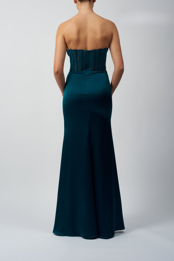 Long Strapless Blue Dress with Zip Fastening Back Version