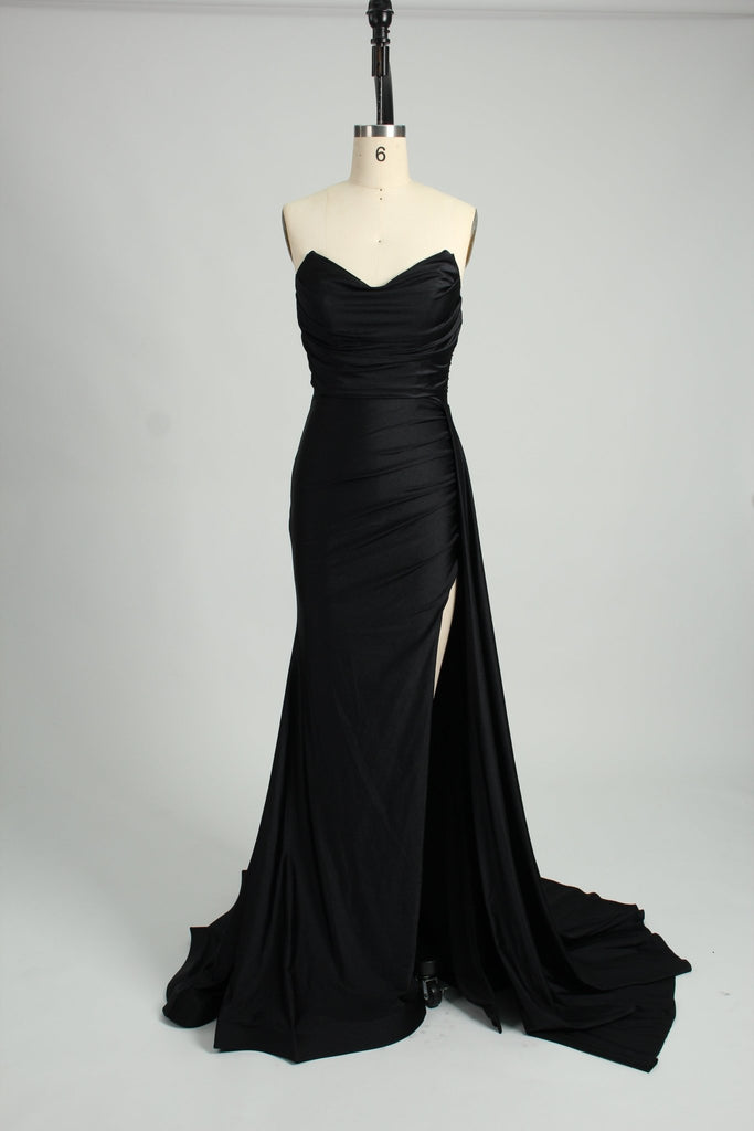 Black Strapless Satin Corset Evening Dress - Sienna