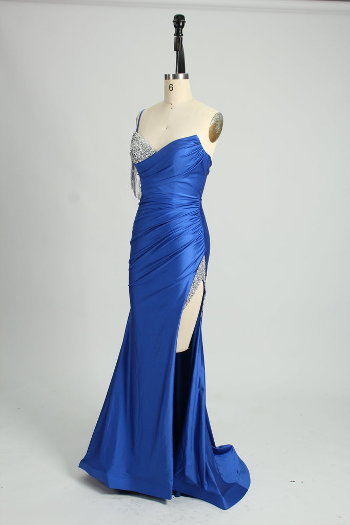 Kendal - Royal Blue Jewelled Satin Corset Evening Dress