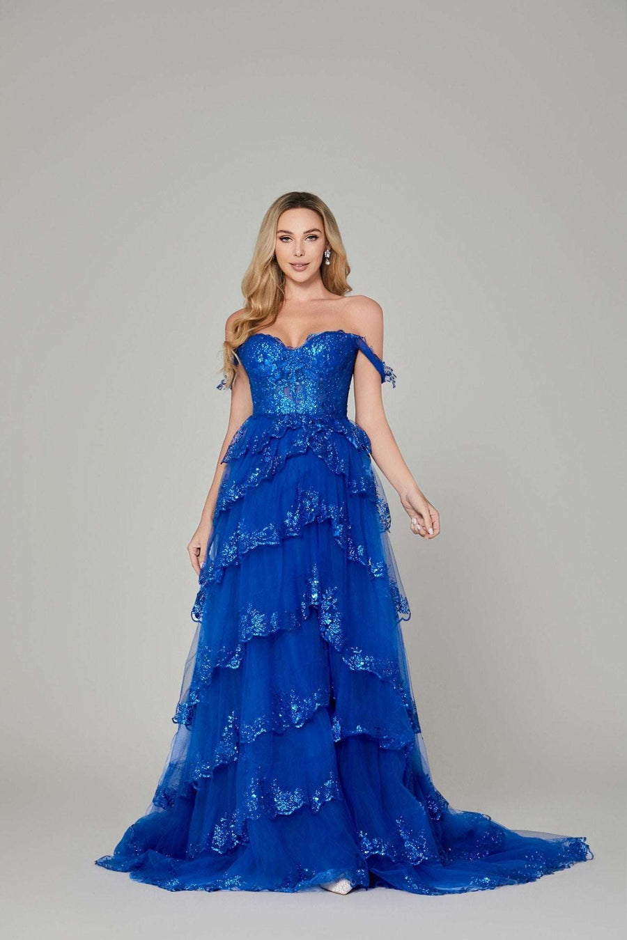 Chloe Royal Blue Prom Dress - Off-Shoulder | Lace, Sequin Chloe Royal Blue Prom Dress - Off-Shoulder | Lace, Sequin