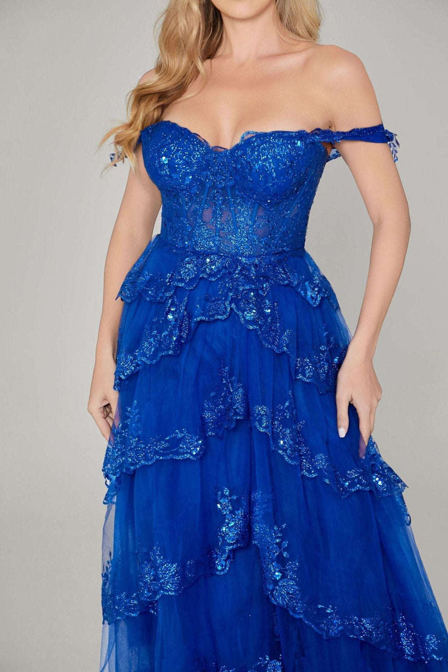 blue dress for baby girl Chloe Royal Blue Prom Dress - Off-Shoulder