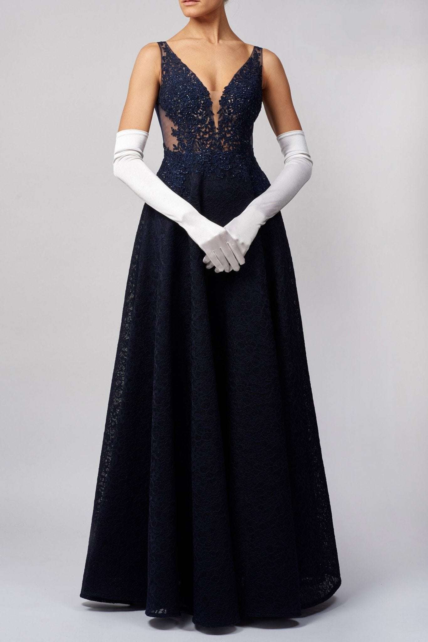 WHITE Dress Gloves-DG001|Opera Length Satin Gloves