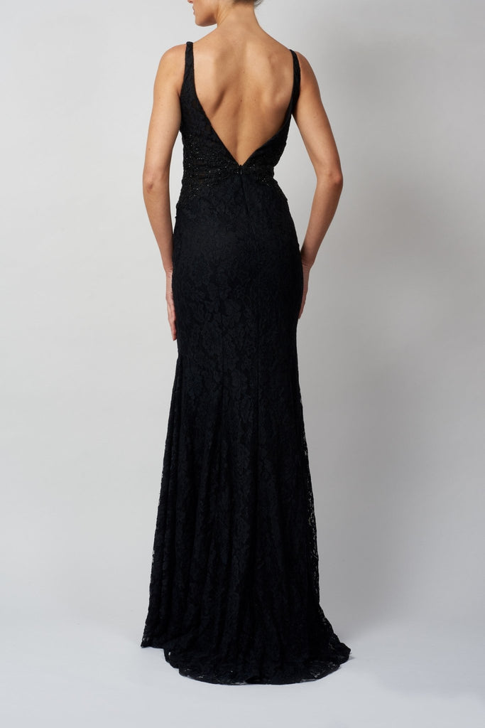 Black Lace & Beaded Fishtail evening gown MC119526