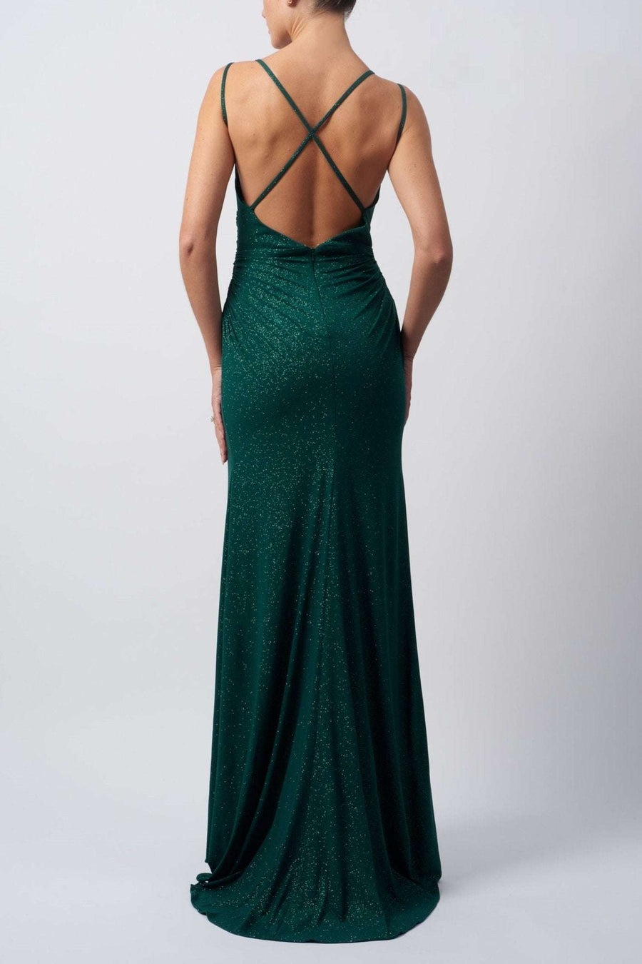 Forest Green Rouched Glitter Jersey Dress - Elegant Formal Wear Forest Green Rouched Glitter Jersey Dress - Elegant Formal Wear