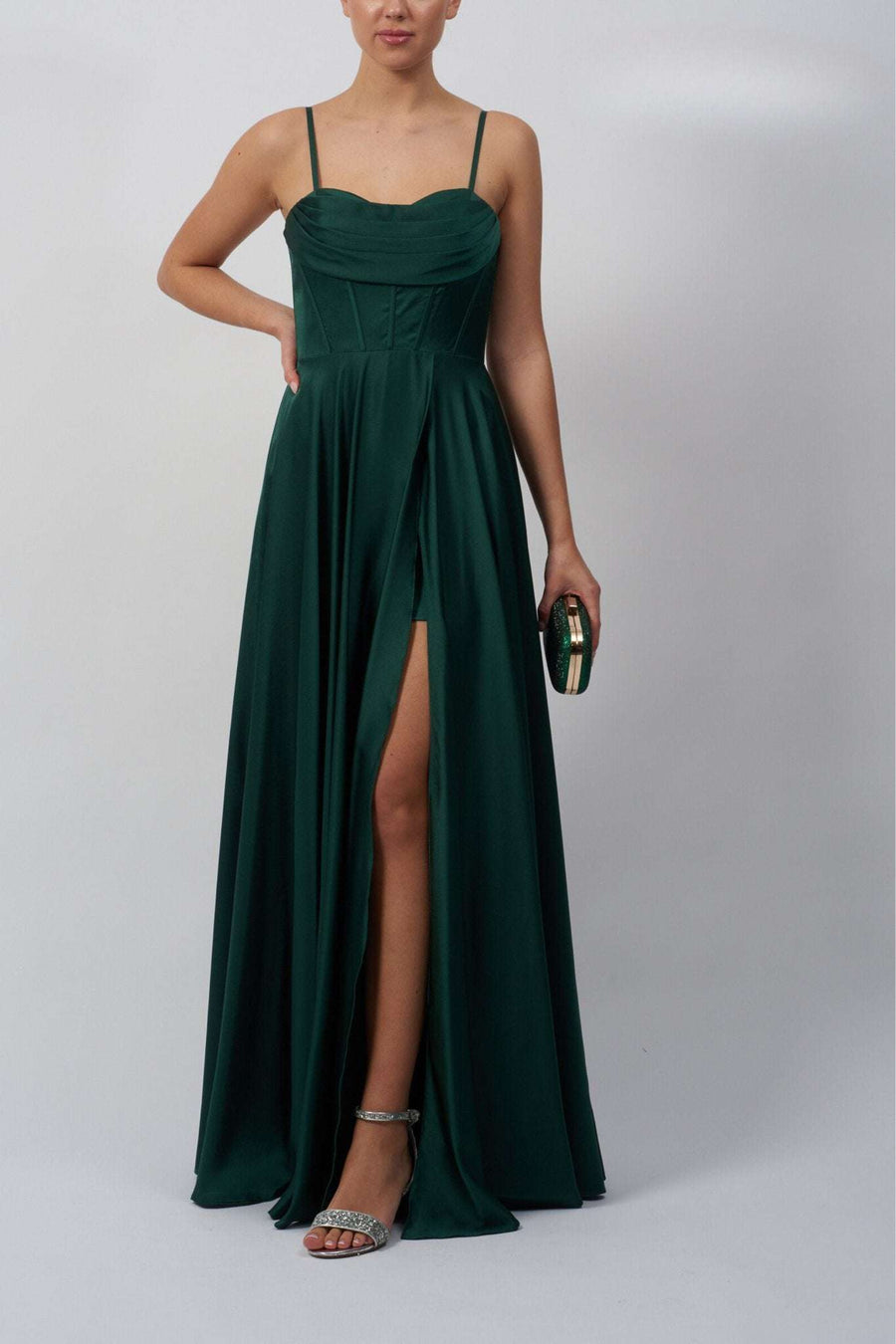 Mascara MC12314 Forest Green Satin Corset Prom Dress Mascara MC12314 Forest Green Satin Corset Prom Dress