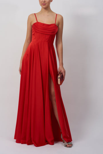Red Satin Corset Prom Dress