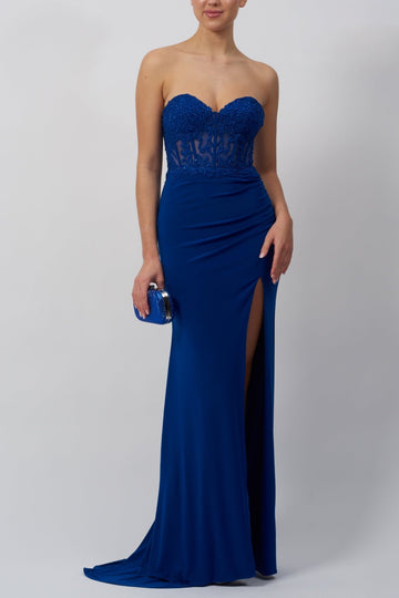 Royal Blue strapless corset long evening dress