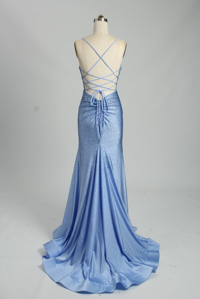 back view of blue sparkle dress