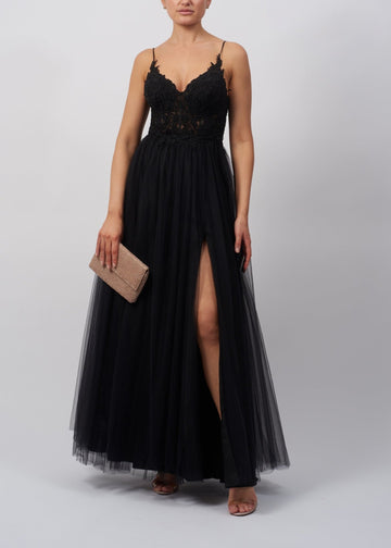 Black Low Back Lace Tulle Dress MC1825025