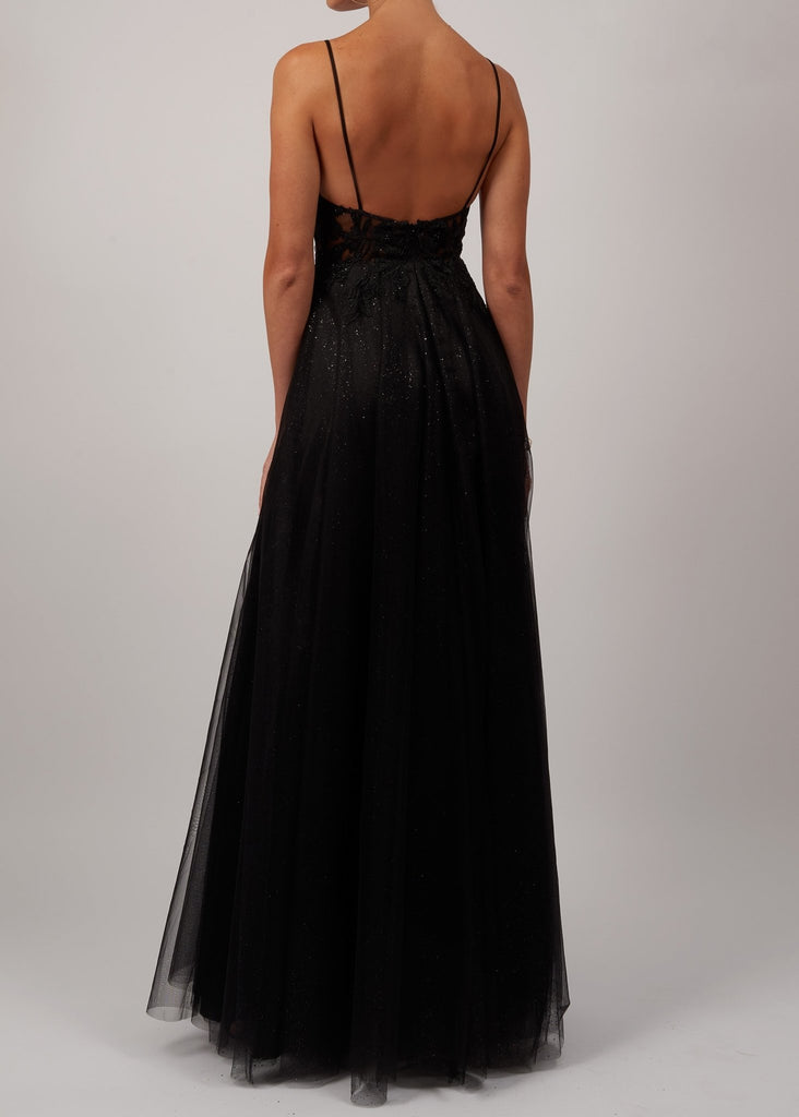 Black MC11938 Embroidered Lace Evening Dress - Cargo Clothing