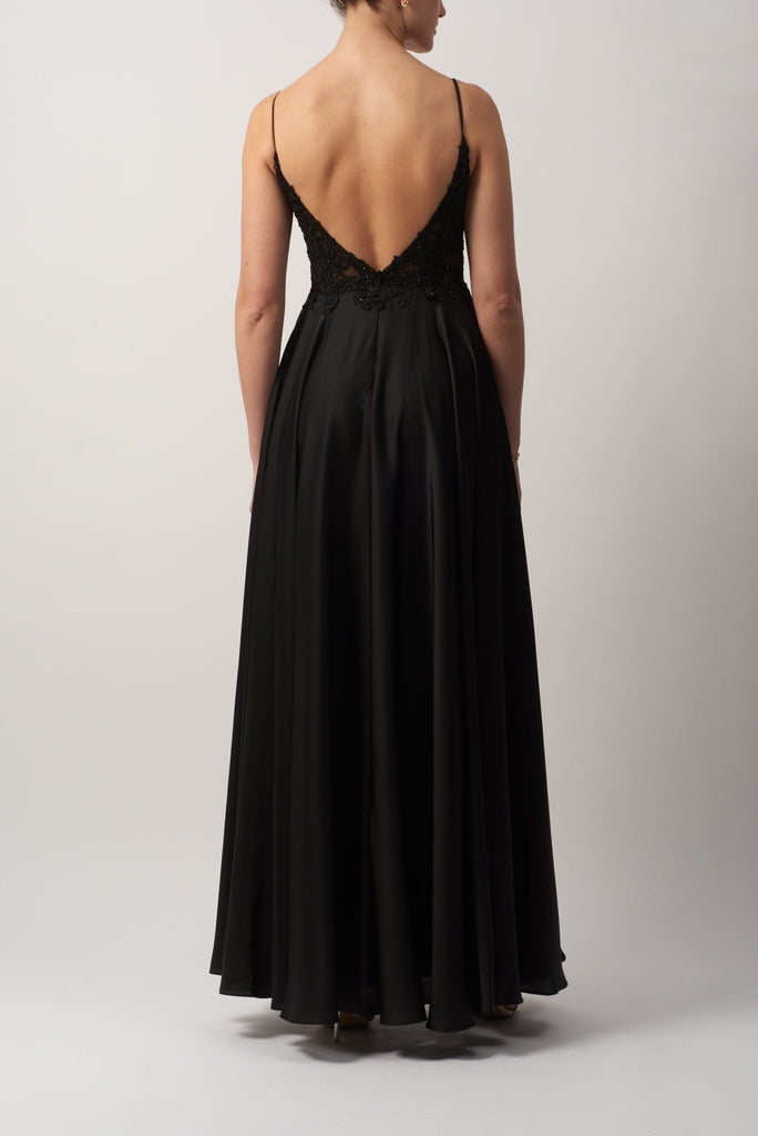 BLACK MC12204 Embroidered Satin Dress