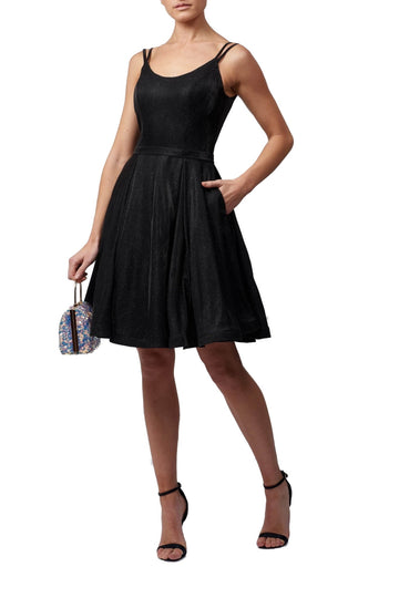 Black Double Strapped Short Satin Sparkle dress MC21952