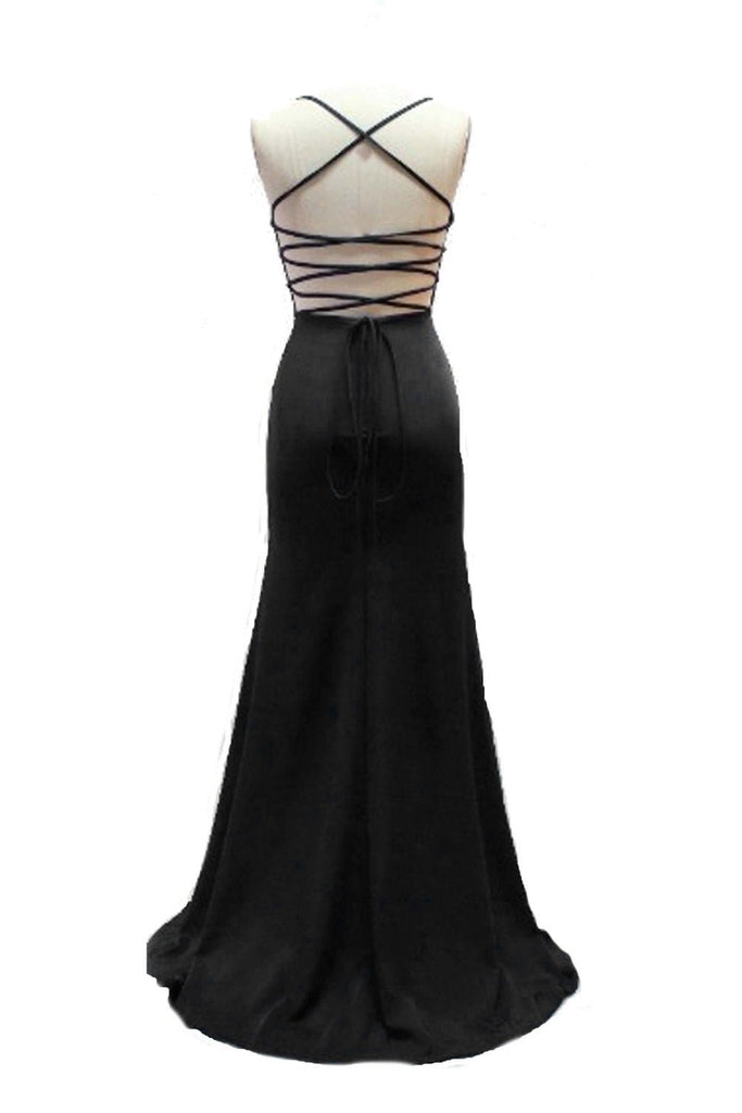 Black open lace up back dress QT011