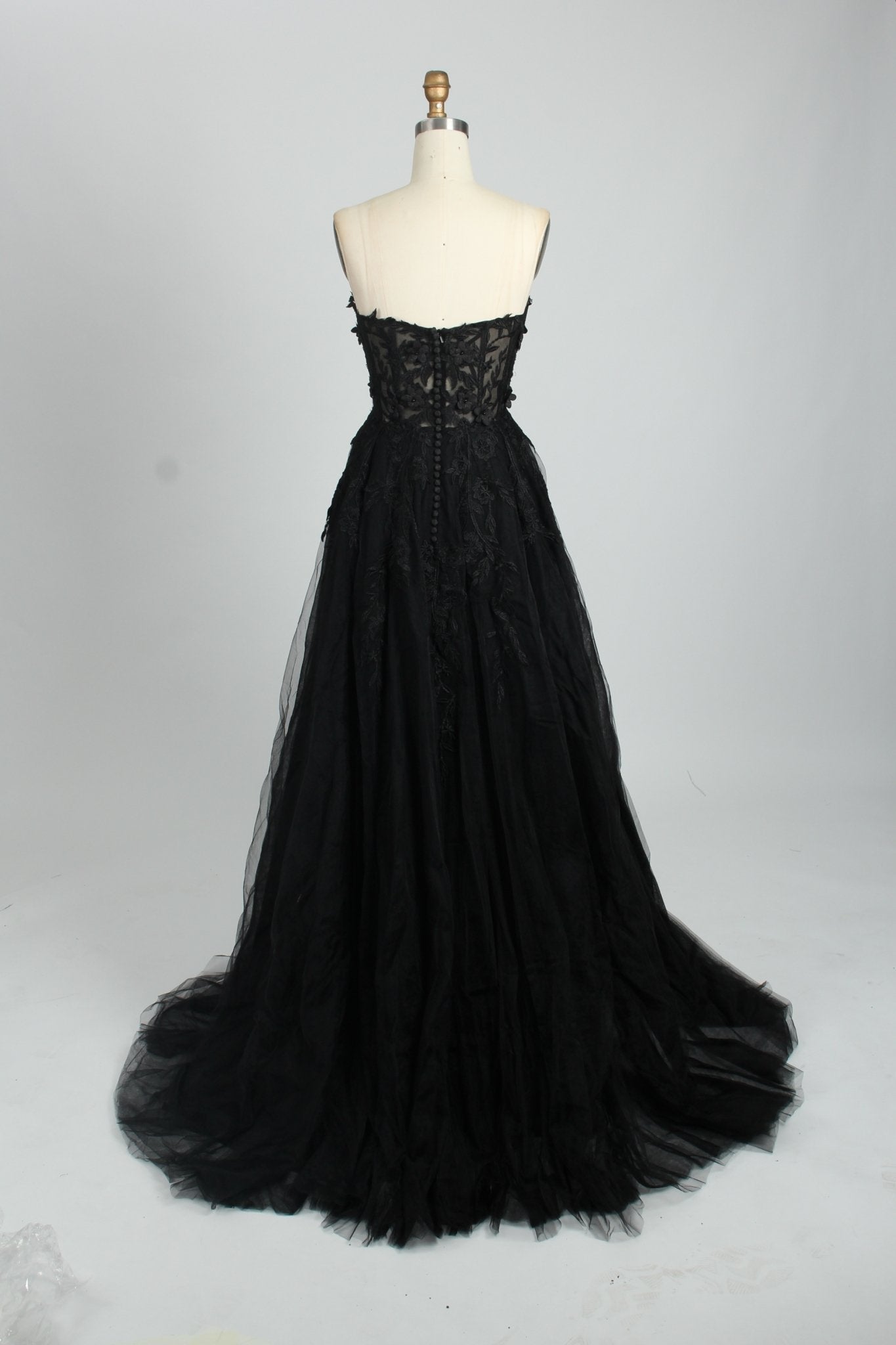 Jessica Stuart Black YLONA Corset Top Tulle Dress