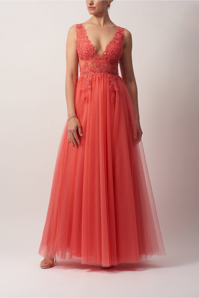 Coral MC186051 Embroidered Lace Prom dress - Cargo Clothing