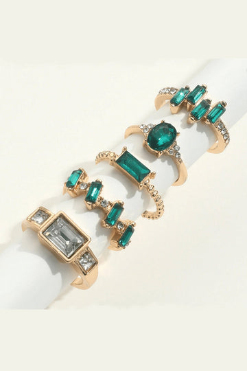 Emerald and Gold Great Gatsby Vintage Rings (Set of 5)