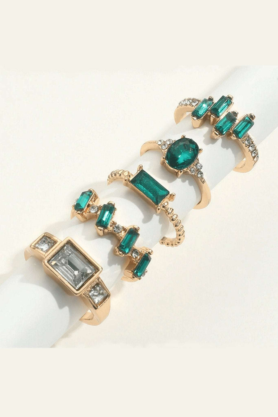 Emerald and Gold Great Gatsby Vintage Rings (Set of 5) - Cargo Clothing