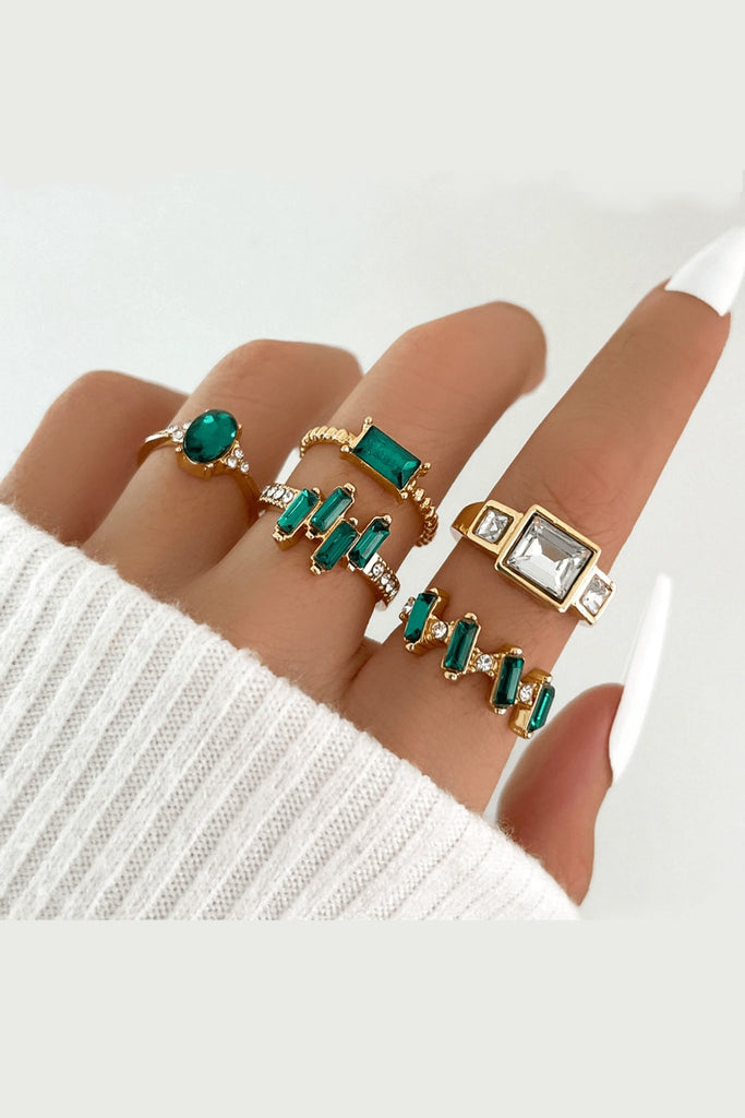 Emerald and Gold Great Gatsby Vintage Rings (Set of 5)