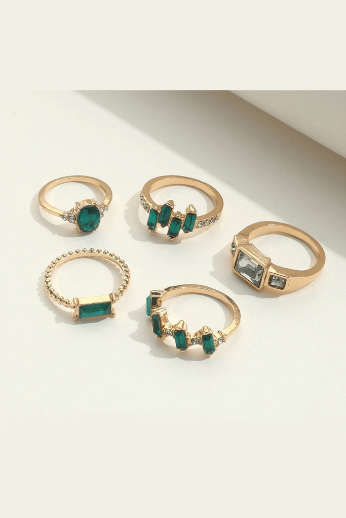 Emerald and Gold Great Gatsby Vintage Rings (Set of 5) - Cargo Clothing